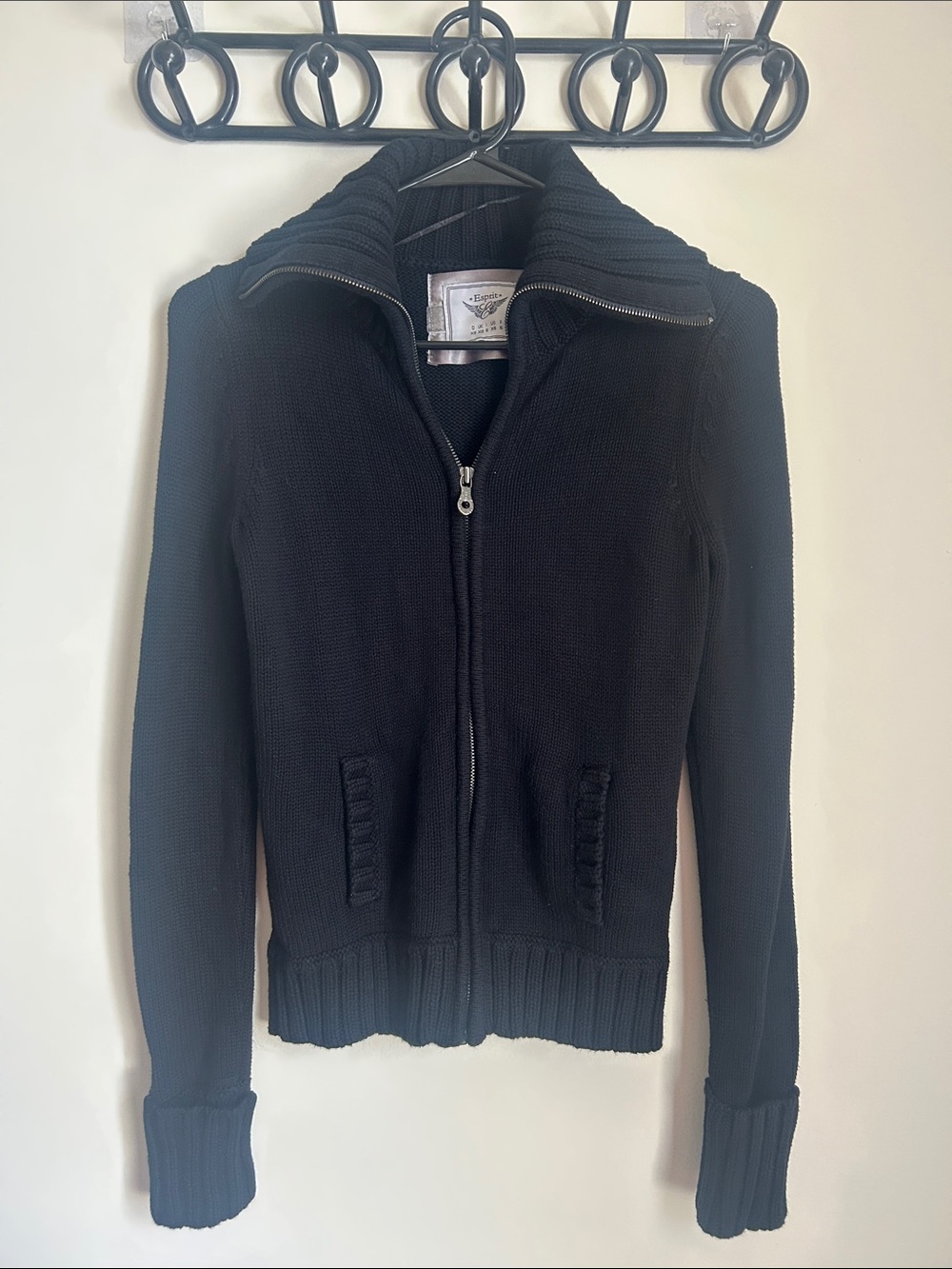 Esprit - Black Zip-Up Knit Jacket Size XS